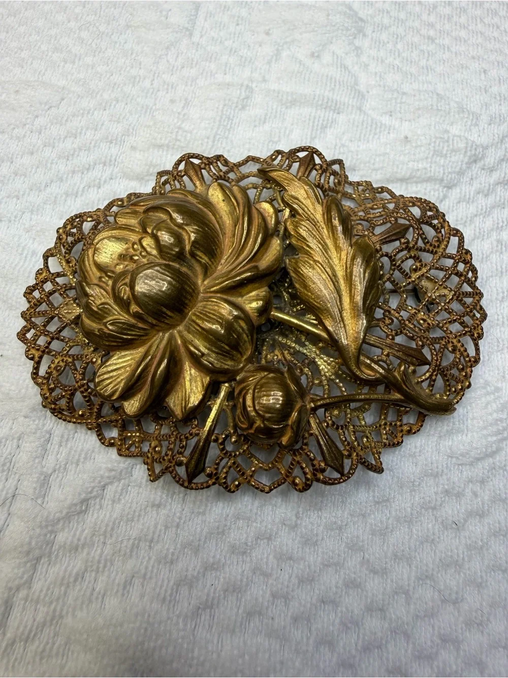 Vintage Gold-Tone Floral Filigree Brooch